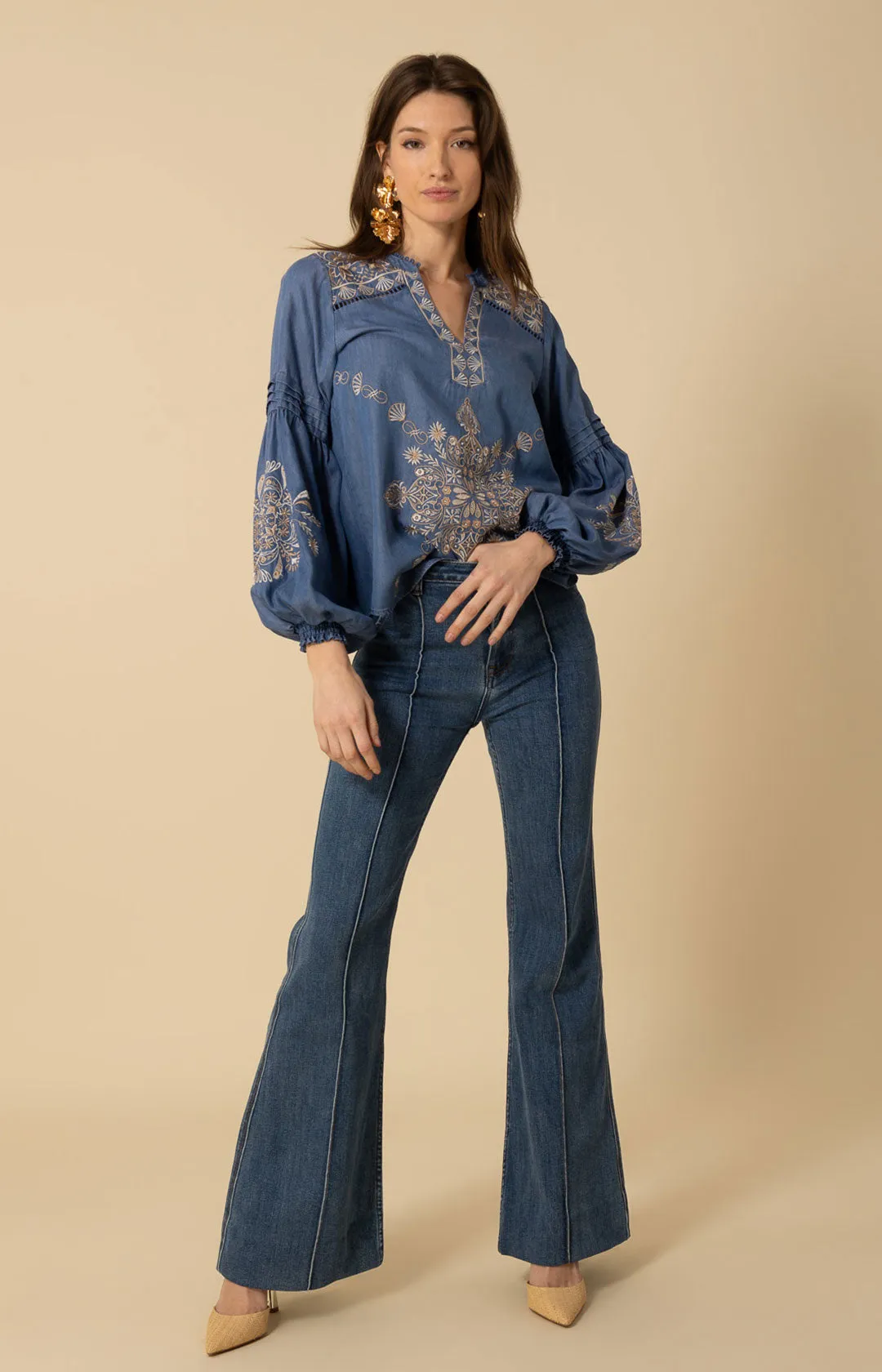 Elliott Embroidered Chambray Top sold by Hale Bob