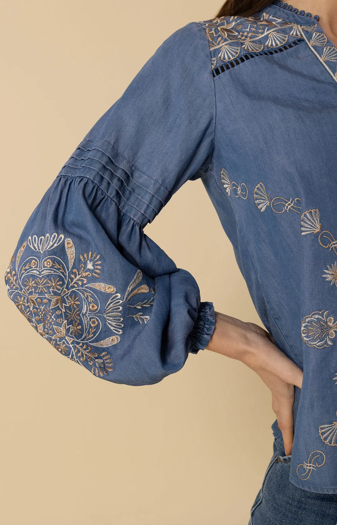 Elliott Embroidered Chambray Top sold by Hale Bob product image thumbnail 4