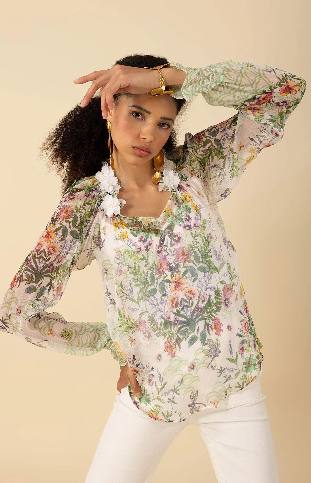 Monica Silk Floral Applique Top sold by Hale Bob