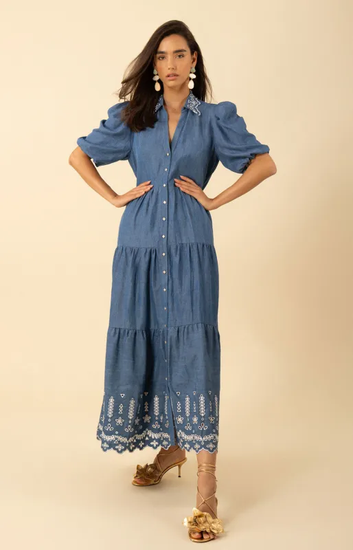Martha Embroidered Chambray Dress sold by Hale Bob