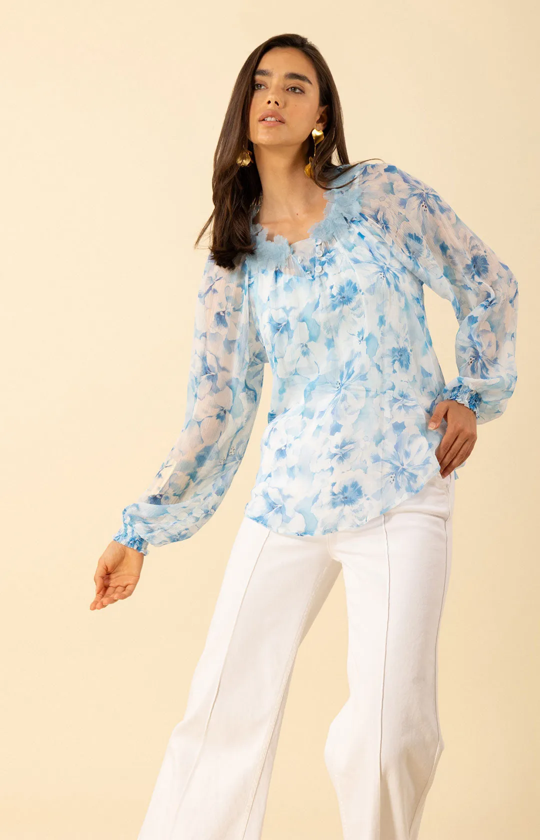 Jolie Floral Trim Silk Top sold by Hale Bob product image thumbnail 3