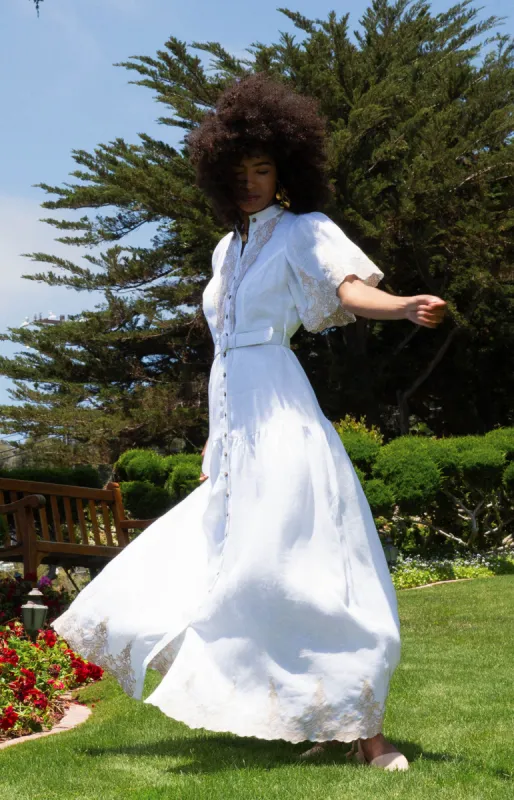 Haven Embroidered Linen Maxi Dress sold by Hale Bob