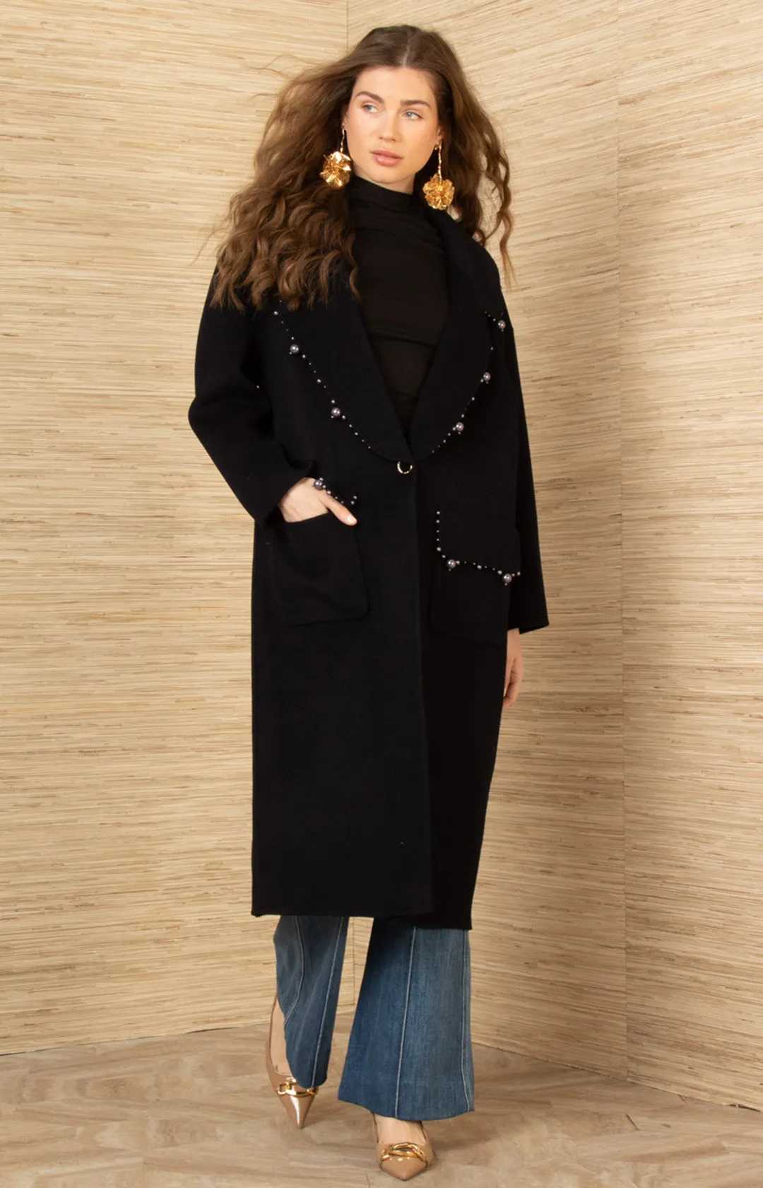 Braylee Wool Beaded Mid Coat sold by Hale Bob