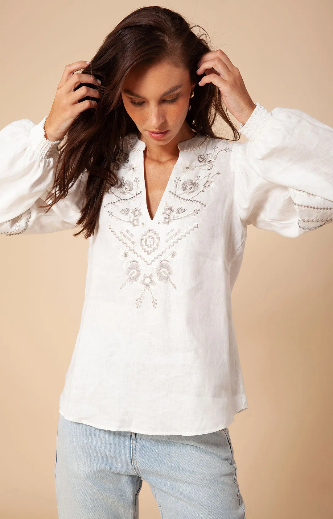 Clea Embroidered Linen Top sold by Hale Bob product image thumbnail 4