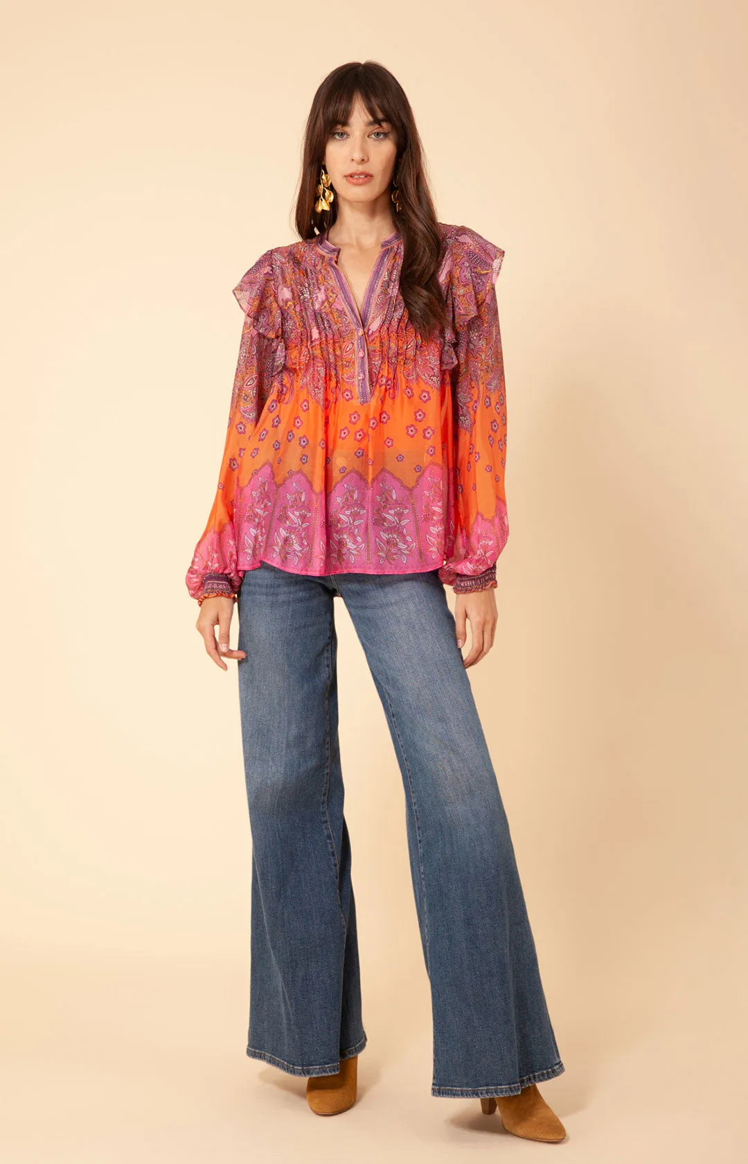 Maya Pleated Chiffon Top sold by Hale Bob