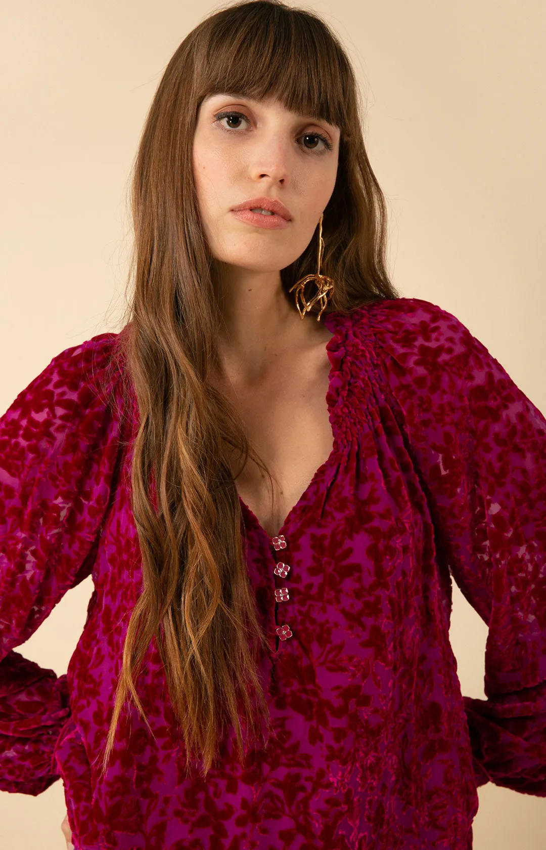 Alicia Solid Velvet Burnout Top sold by Hale Bob