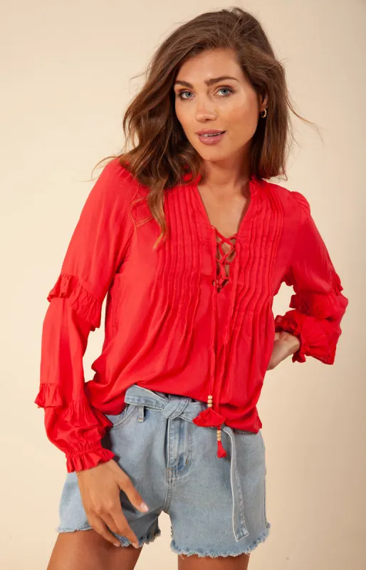 Emilia Solid Laceup Top sold by Hale Bob