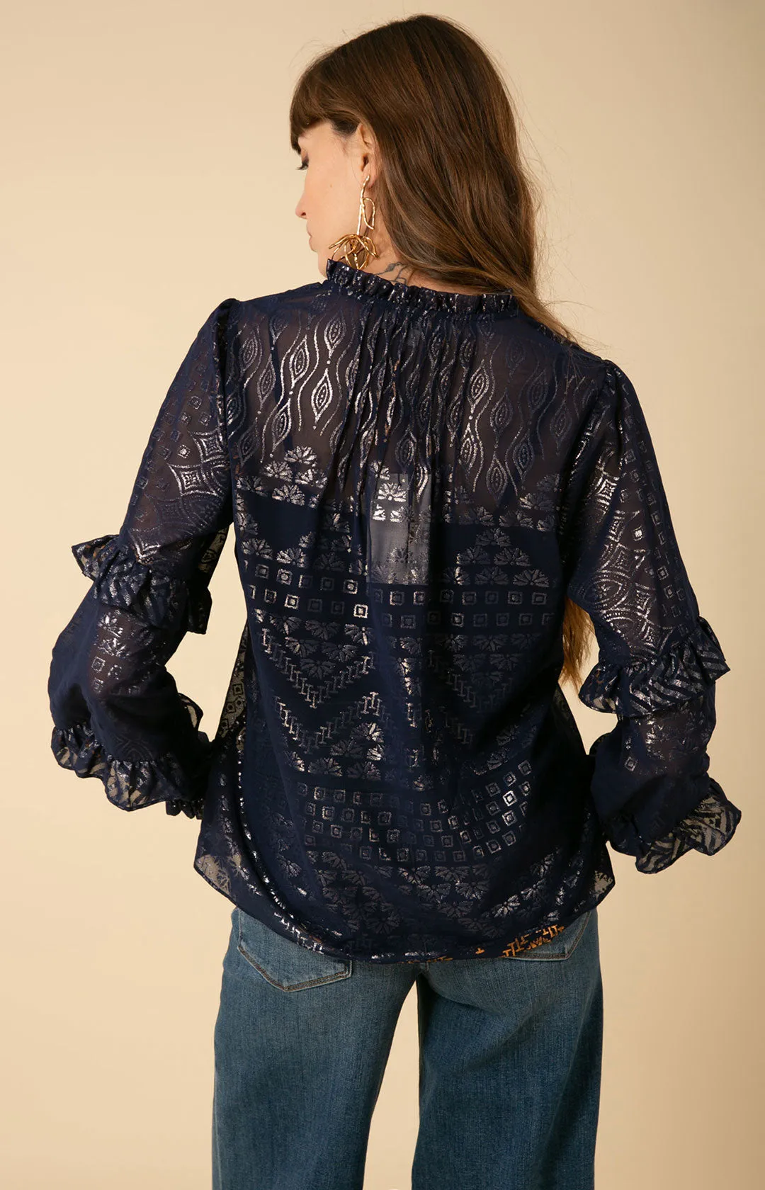 Mäelys Foiled Chiffon Lace-Up Top sold by Hale Bob product image thumbnail 4
