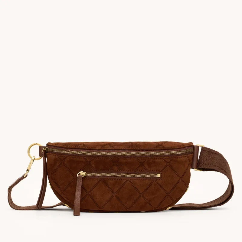 Charles Crossbody | Chocolate Diamond Suede/Antique Gold | Med sold by Hammitt