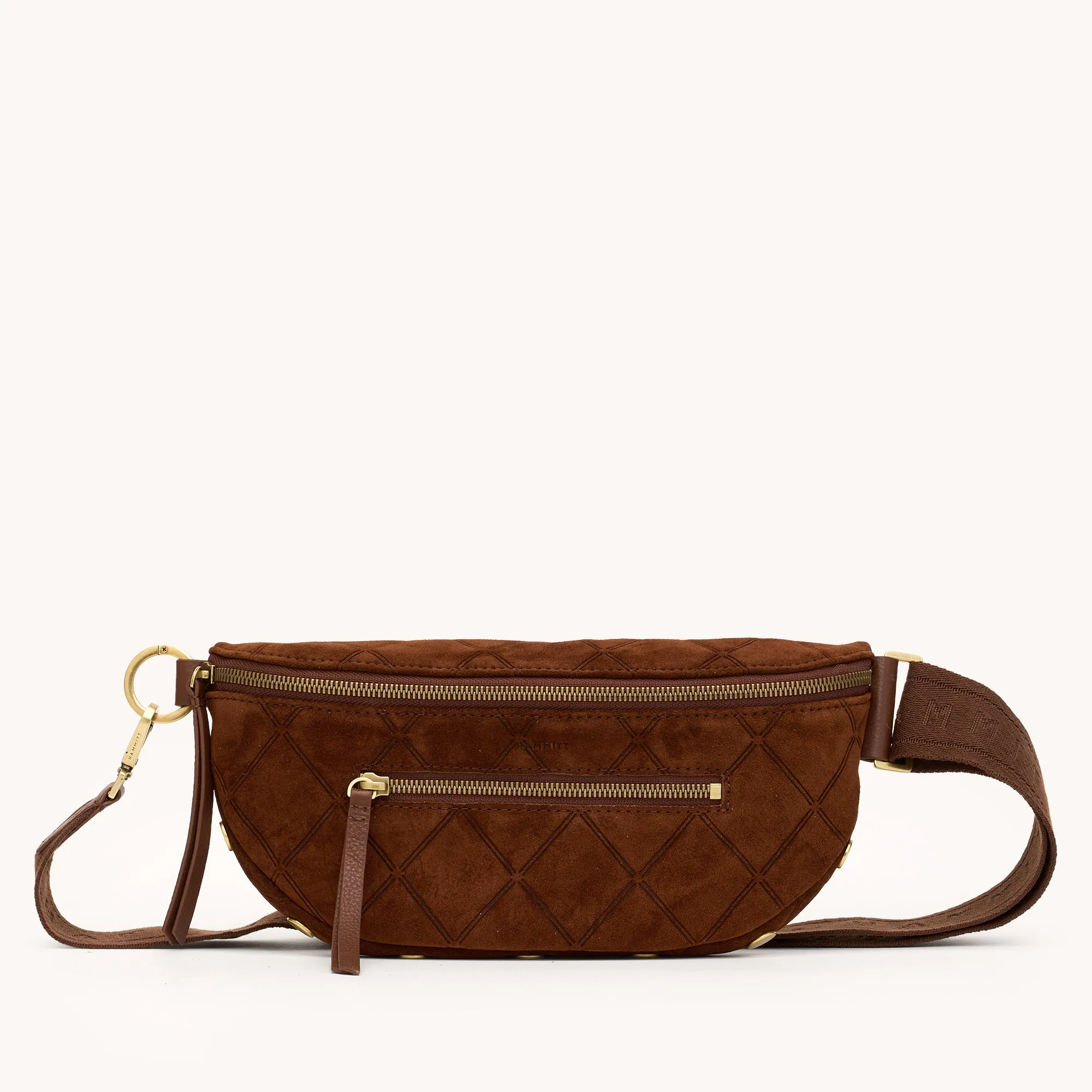 Charles Crossbody | Chocolate Diamond Suede/Antique Gold | Med sold by Hammitt