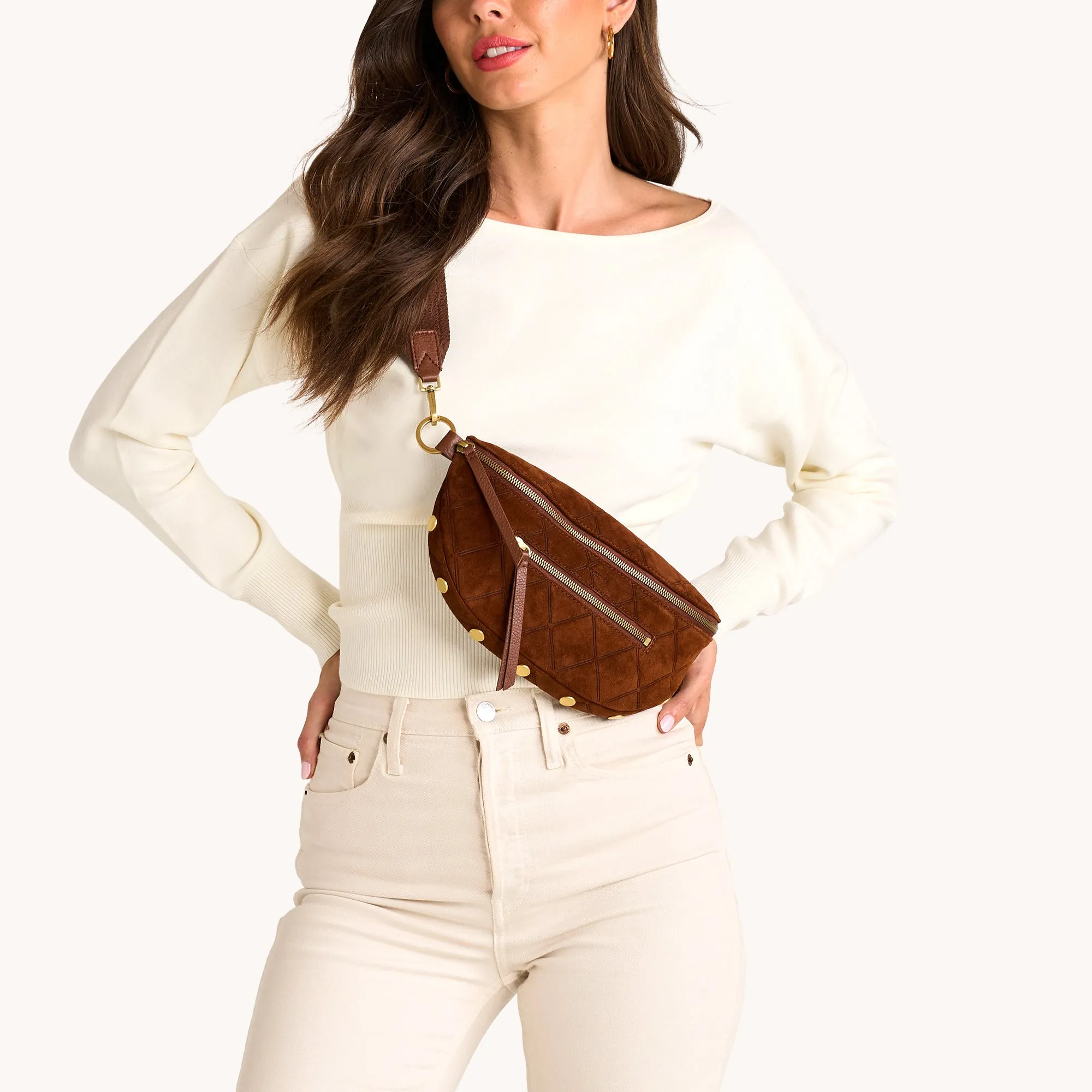 Charles Crossbody | Chocolate Diamond Suede/Antique Gold | Med sold by Hammitt product image thumbnail 3