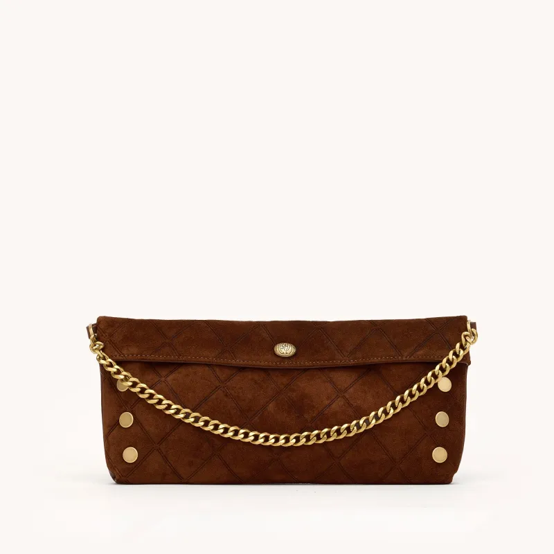 Invitation Clutch | Chocolate Diamond Suede/Antique Gold made by Hammitt
