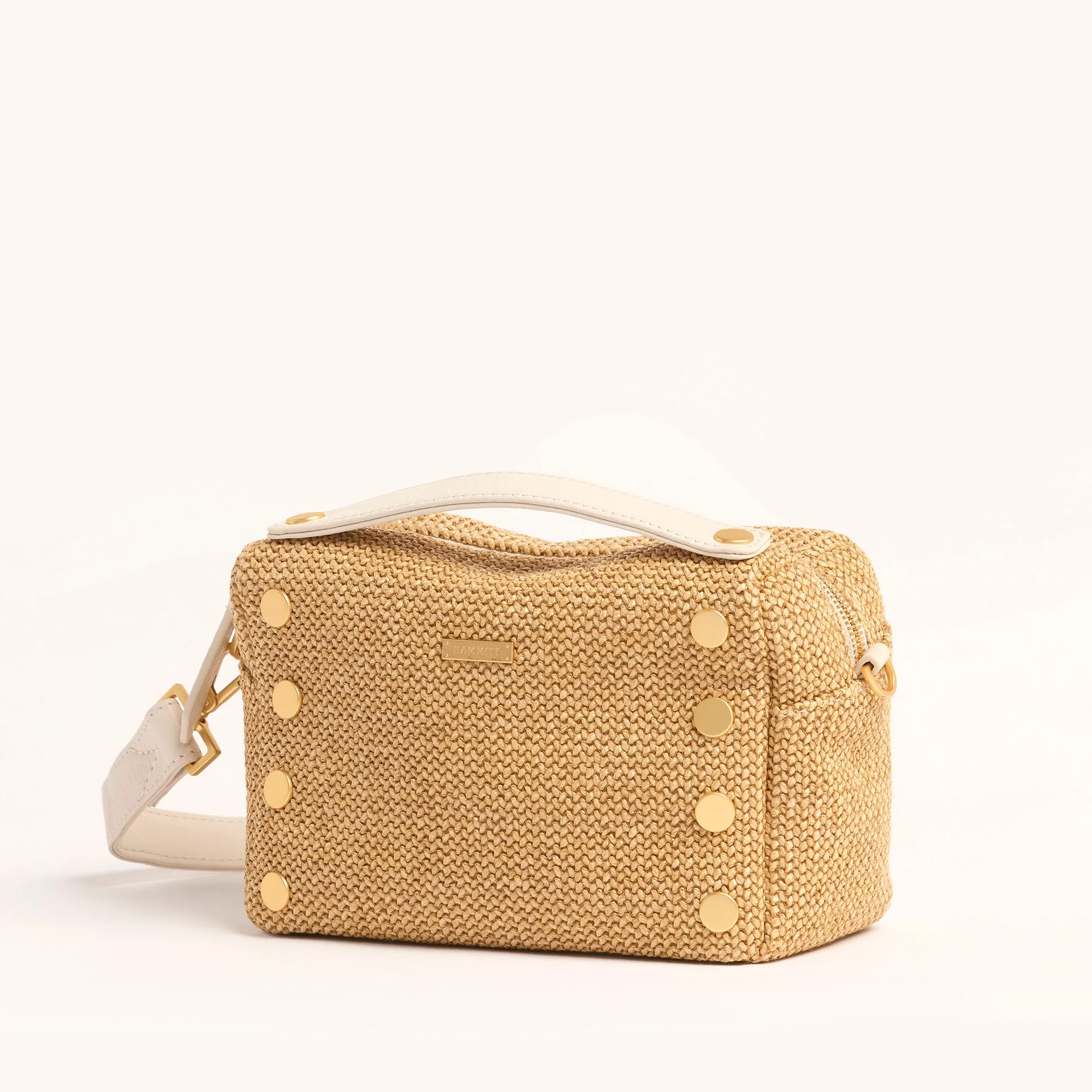Evan Crossbody | Calla Lily White Raffia/Brushed Gold | Sml sold by Hammitt