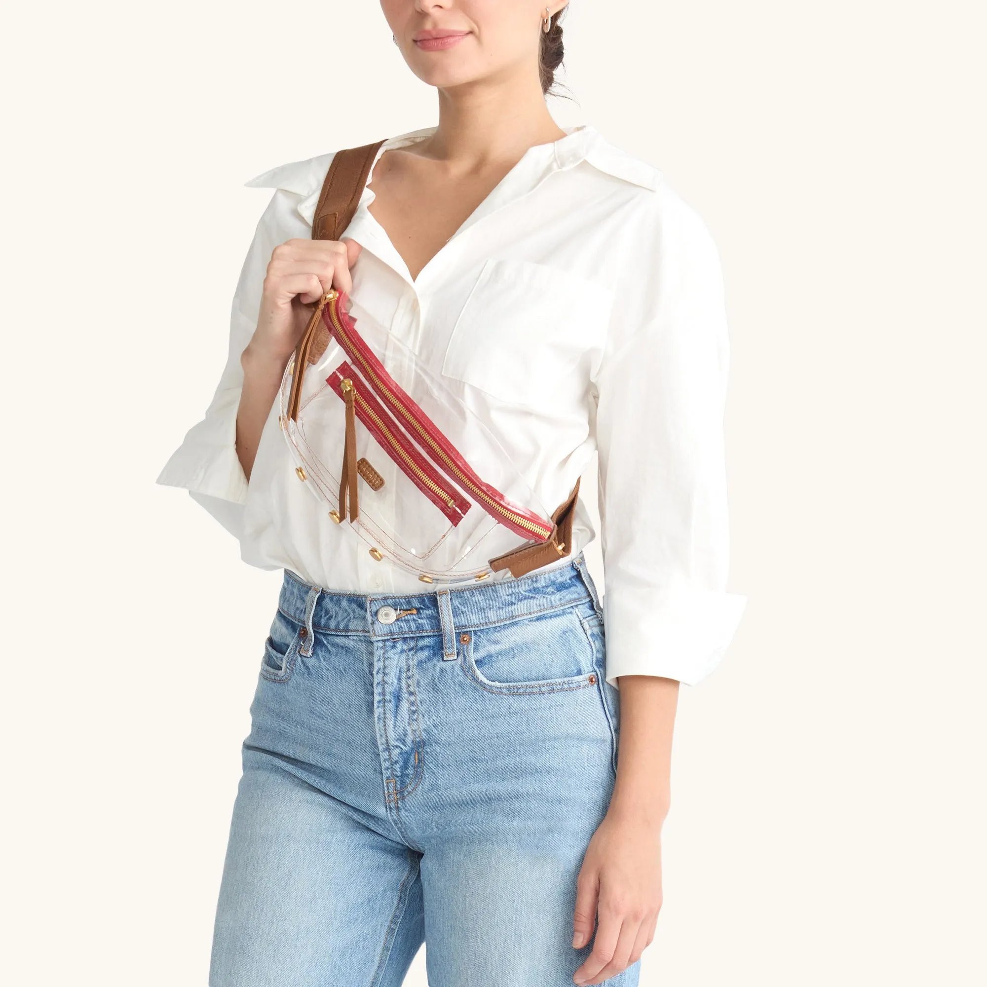 Charles Crossbody Clear | Mahogany Pebble/Brushed Gold Red Zip | Med sold by Hammitt product image thumbnail 2