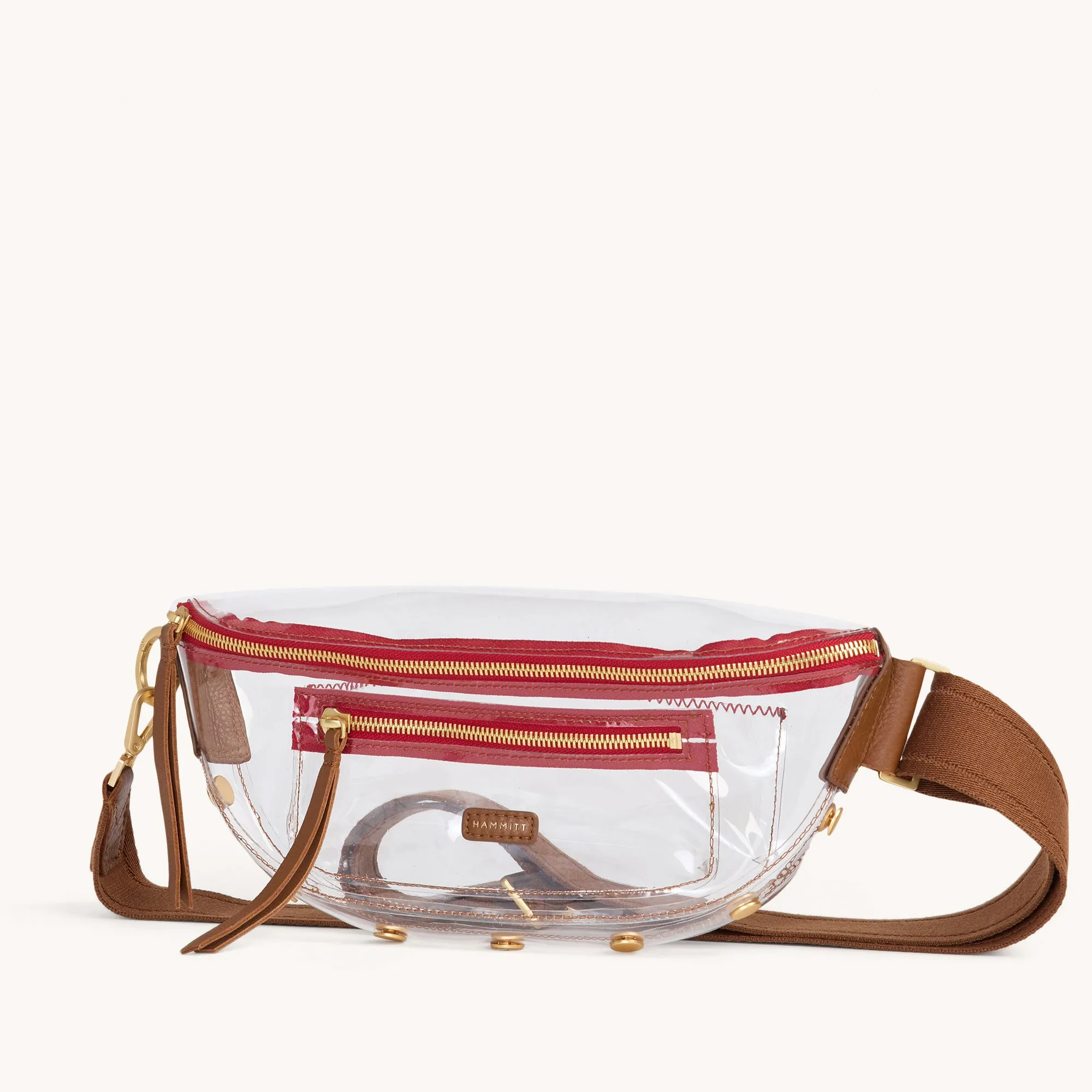 Charles Crossbody Clear | Mahogany Pebble/Brushed Gold Red Zip | Med sold by Hammitt