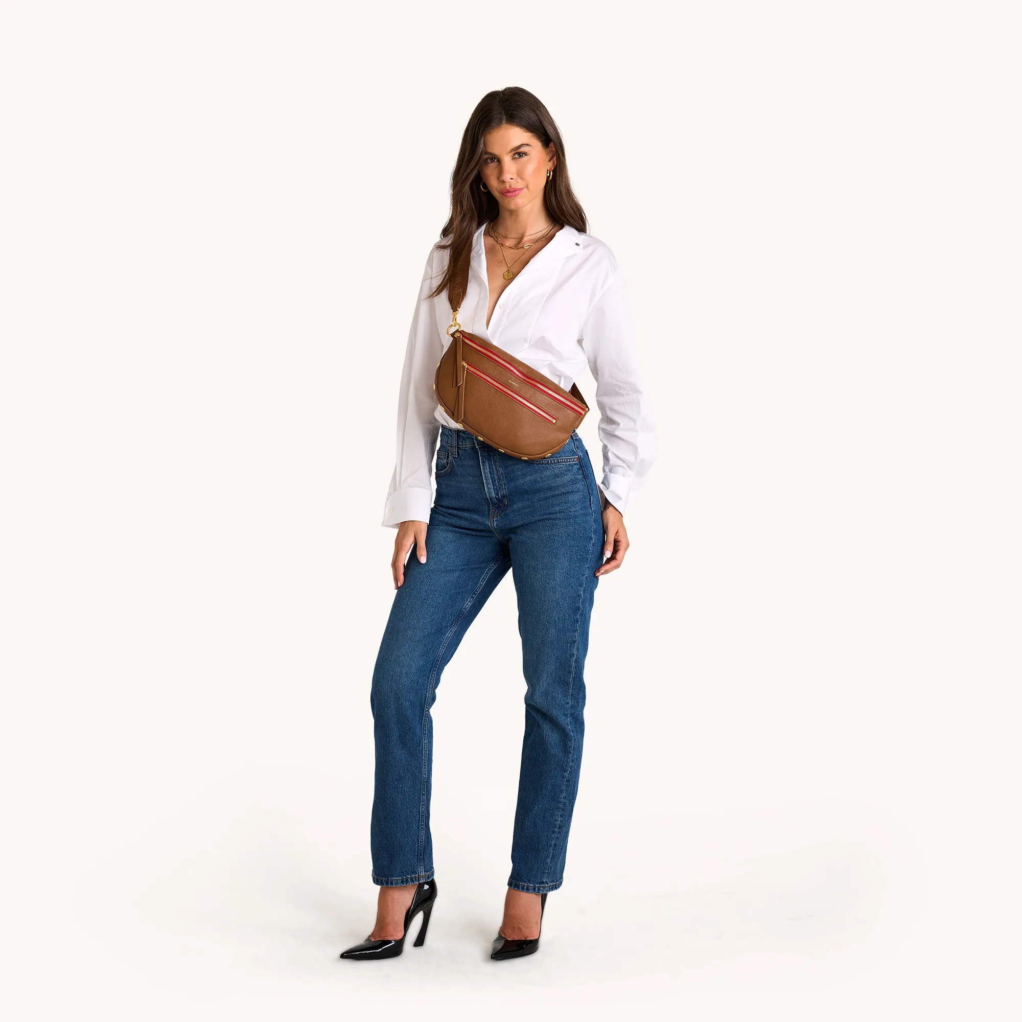 Charles Crossbody | Mahogany Pebble/Brushed Gold Red Zip | Lrg sold by Hammitt product image thumbnail 4