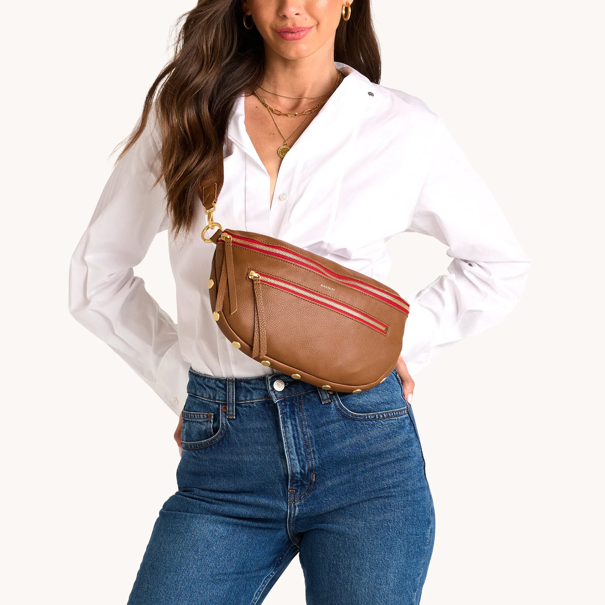 Charles Crossbody | Mahogany Pebble/Brushed Gold Red Zip | Lrg sold by Hammitt product image thumbnail 3