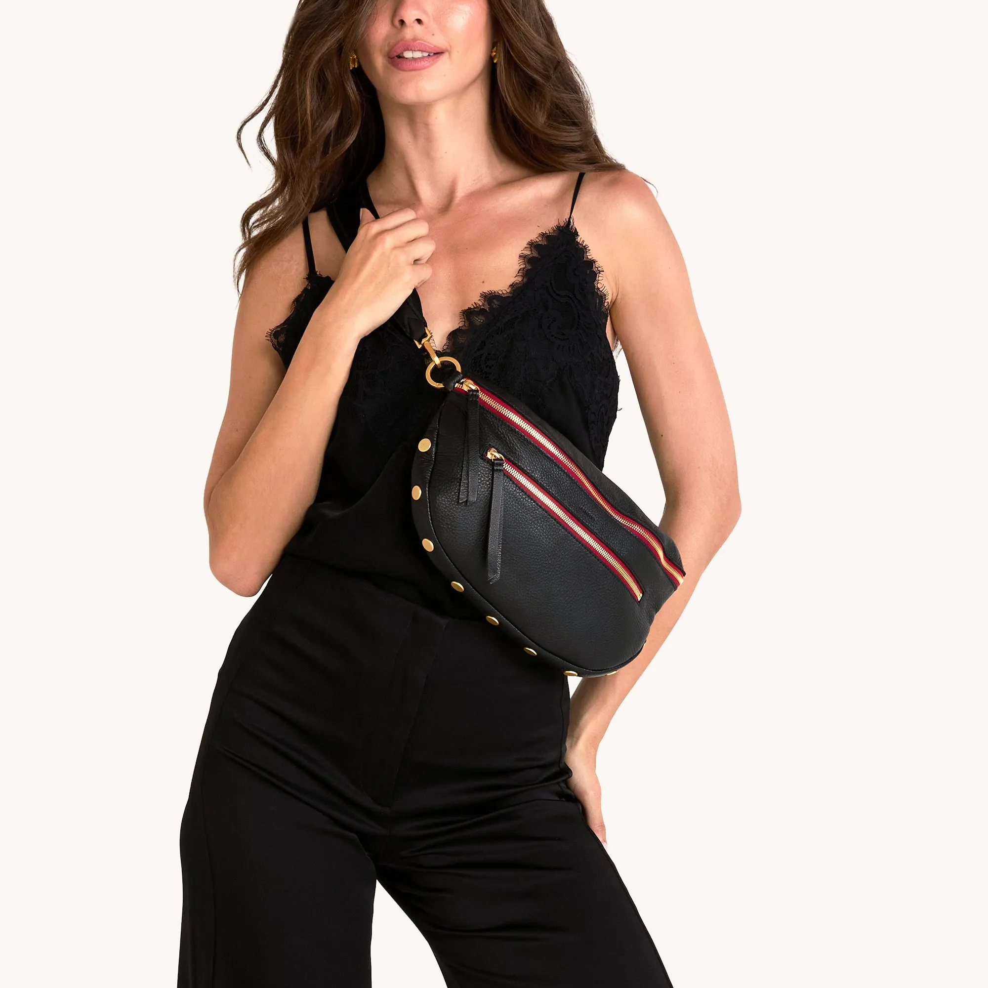 Charles Crossbody | Black/Brushed Gold Red Zip | Lrg sold by Hammitt product image thumbnail 3