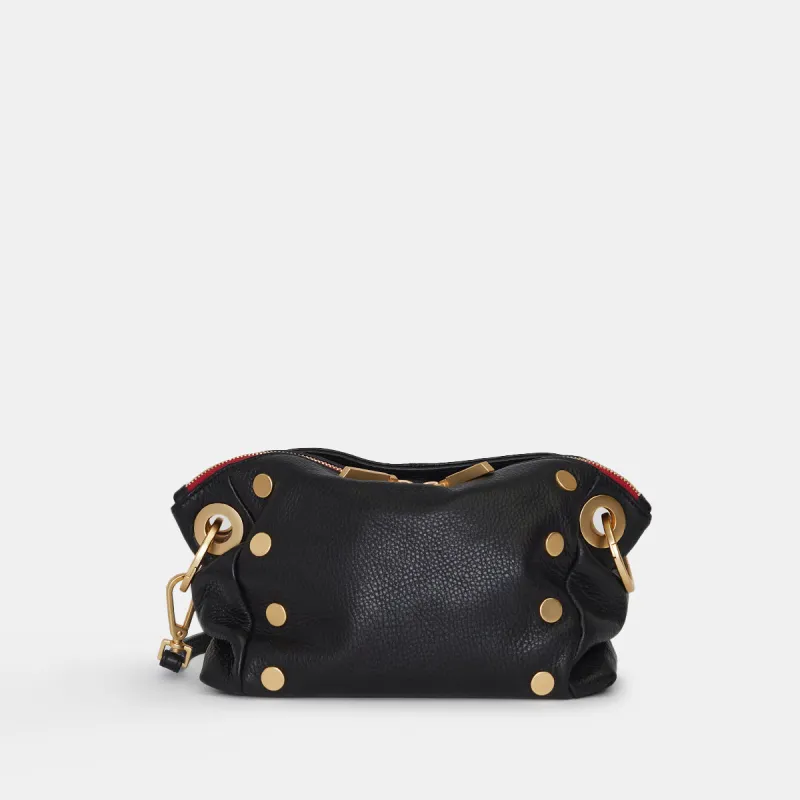 Daniel Crossbody Clutch | Black/Brushed Gold Red Zip | Sml sold by Hammitt