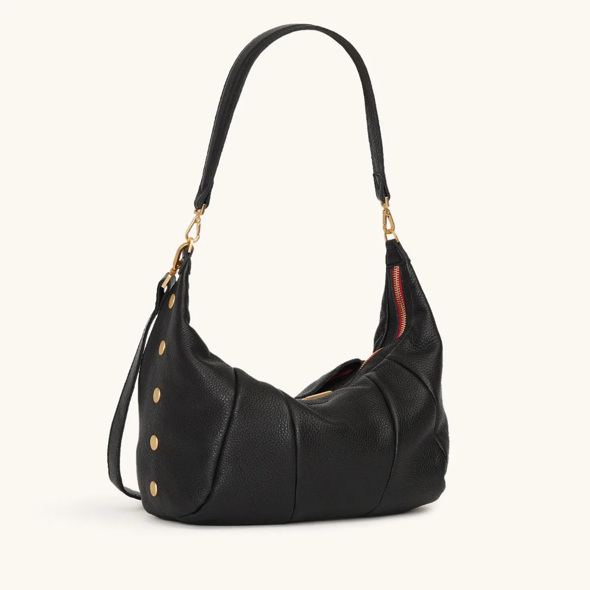 Morgan | Black/Brushed Gold Red Zip sold by Hammitt