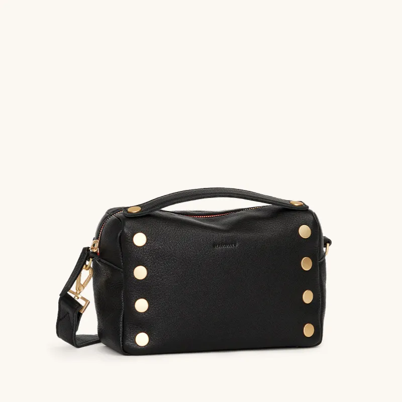 Evan Crossbody | Black/Brushed Gold Red Zip sold by Hammitt