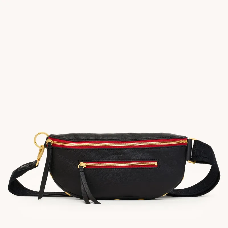 Charles Crossbody | Black/Brushed Gold Red Zip sold by Hammitt