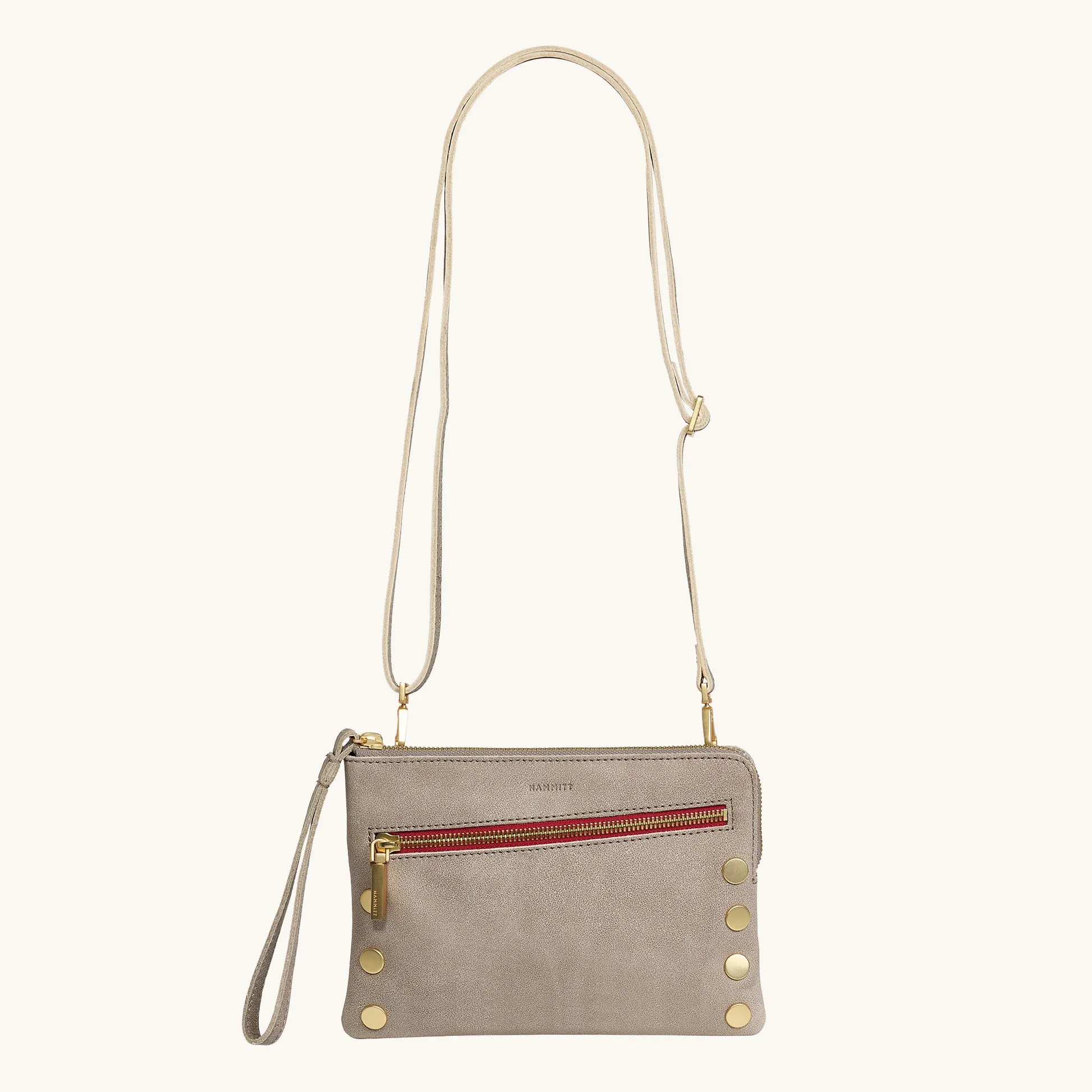 Nash Small | Pewter/Brushed Gold Red Zip sold by Hammitt