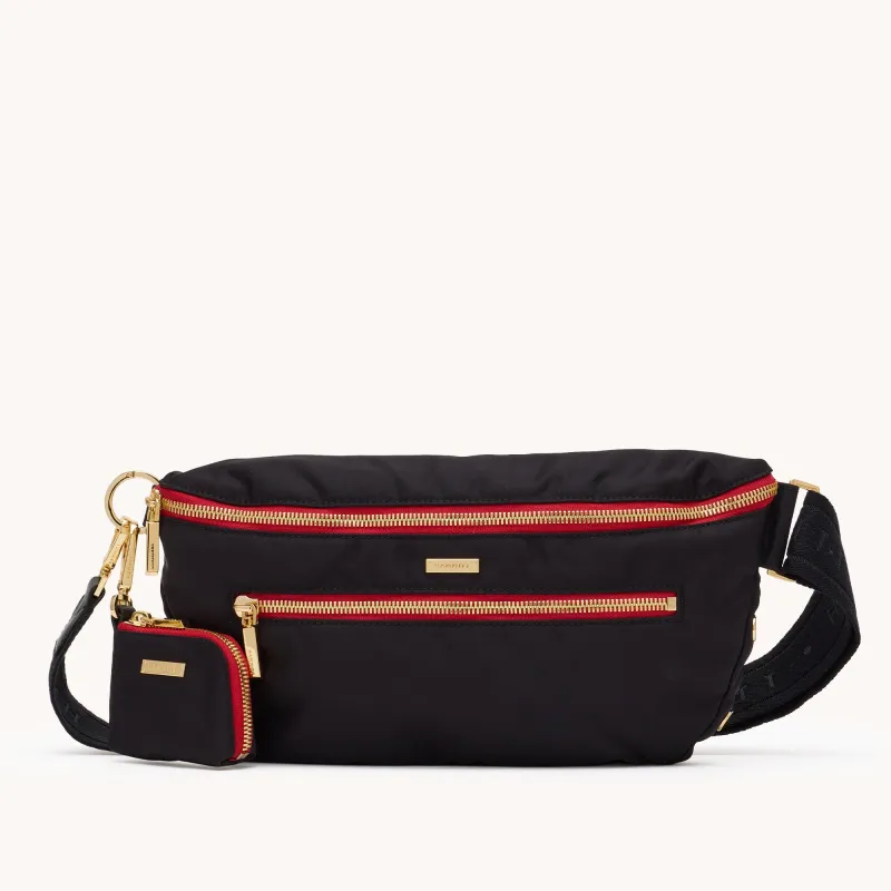 Charles Crossbody | Black Nylon/Gold Red Zip | Lrg sold by Hammitt