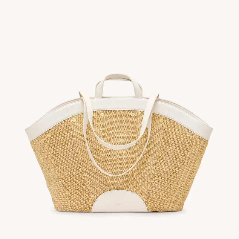 Shelley Tote | Calla Lily White Raffia/Brushed Gold Hammered sold by Hammitt