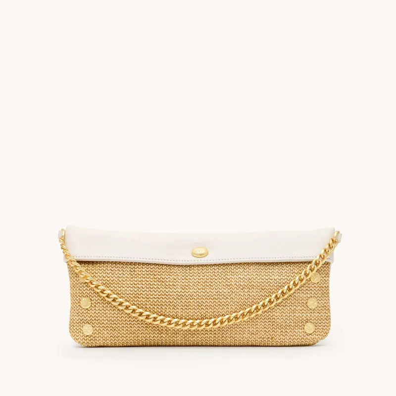 Invitation Clutch | Calla Lily White Raffia/Brushed Gold Hammered made by Hammitt