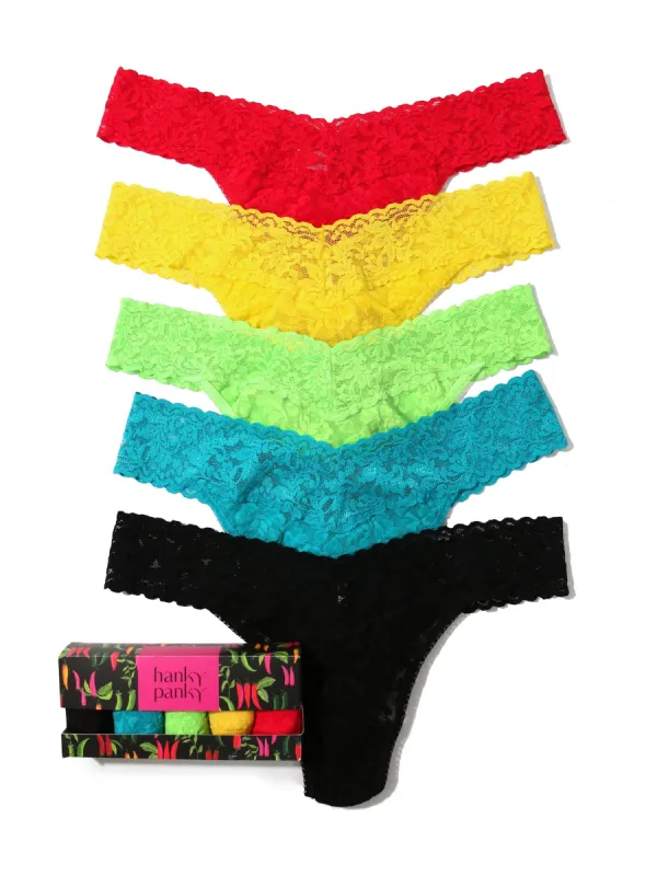 5 Pack Signature Lace Original Rise Thongs In Printed Box Sale sold by Hanky Panky