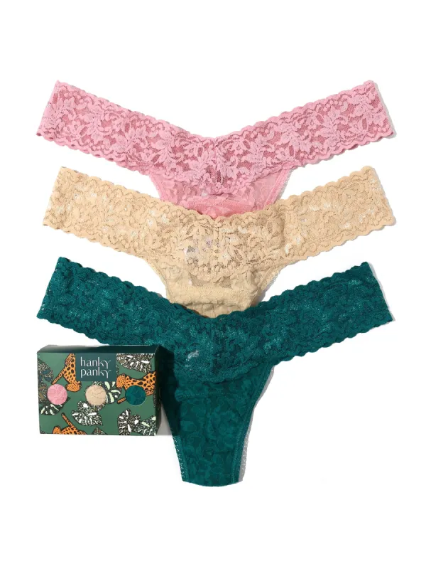3 Pack Petite Size Signature Lace Thongs Meadow Rose Pink sold by Hanky Panky