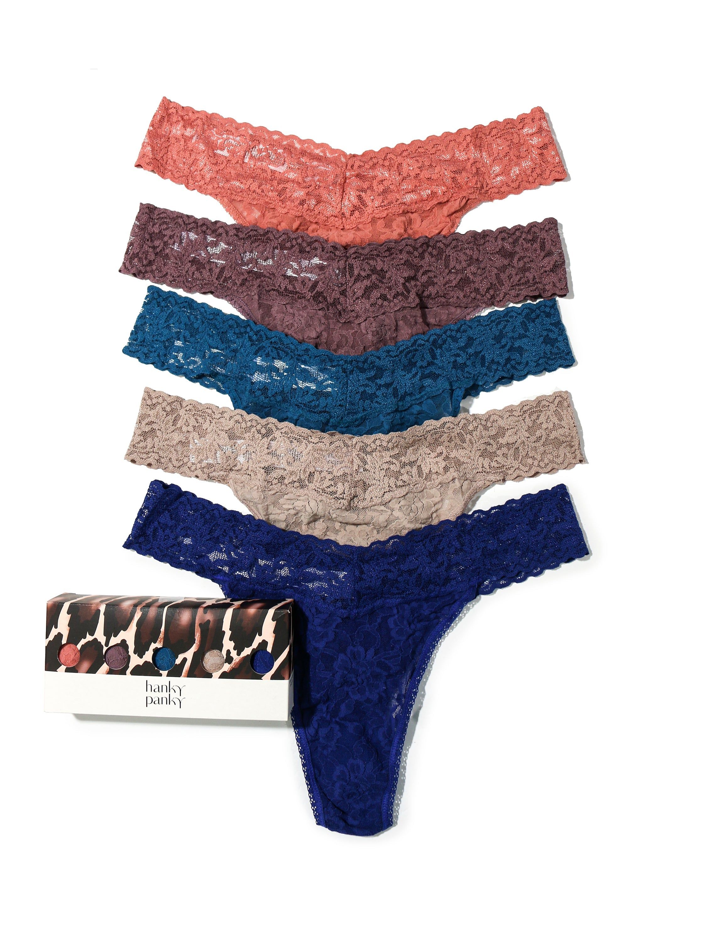 5 Pack Plus Size Signature Lace Thongs in Printed Box sold by Hanky Panky