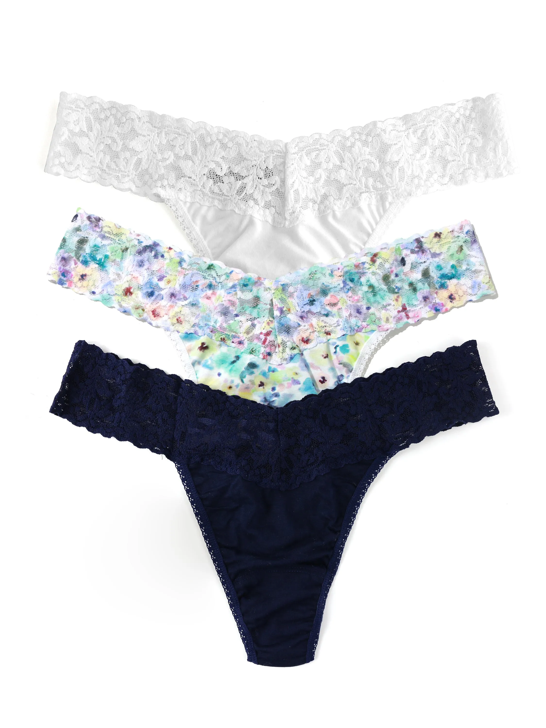 3 Pack Supima Cotton Original Rise Thongs with Contrast Trim Wishful Thinking sold by Hanky Panky