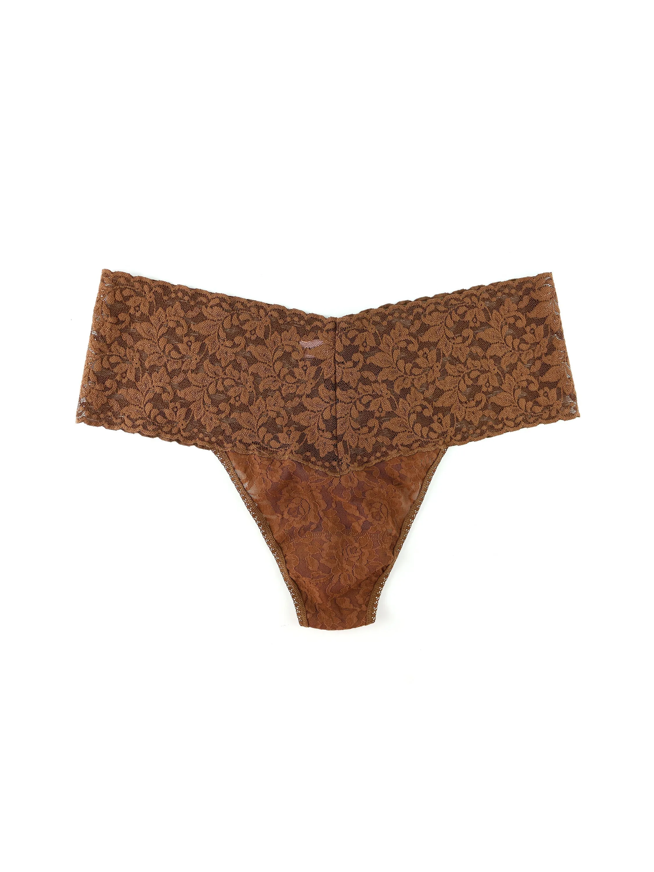 Plus Size Retro Lace Thong Macchiato Brown sold by Hanky Panky