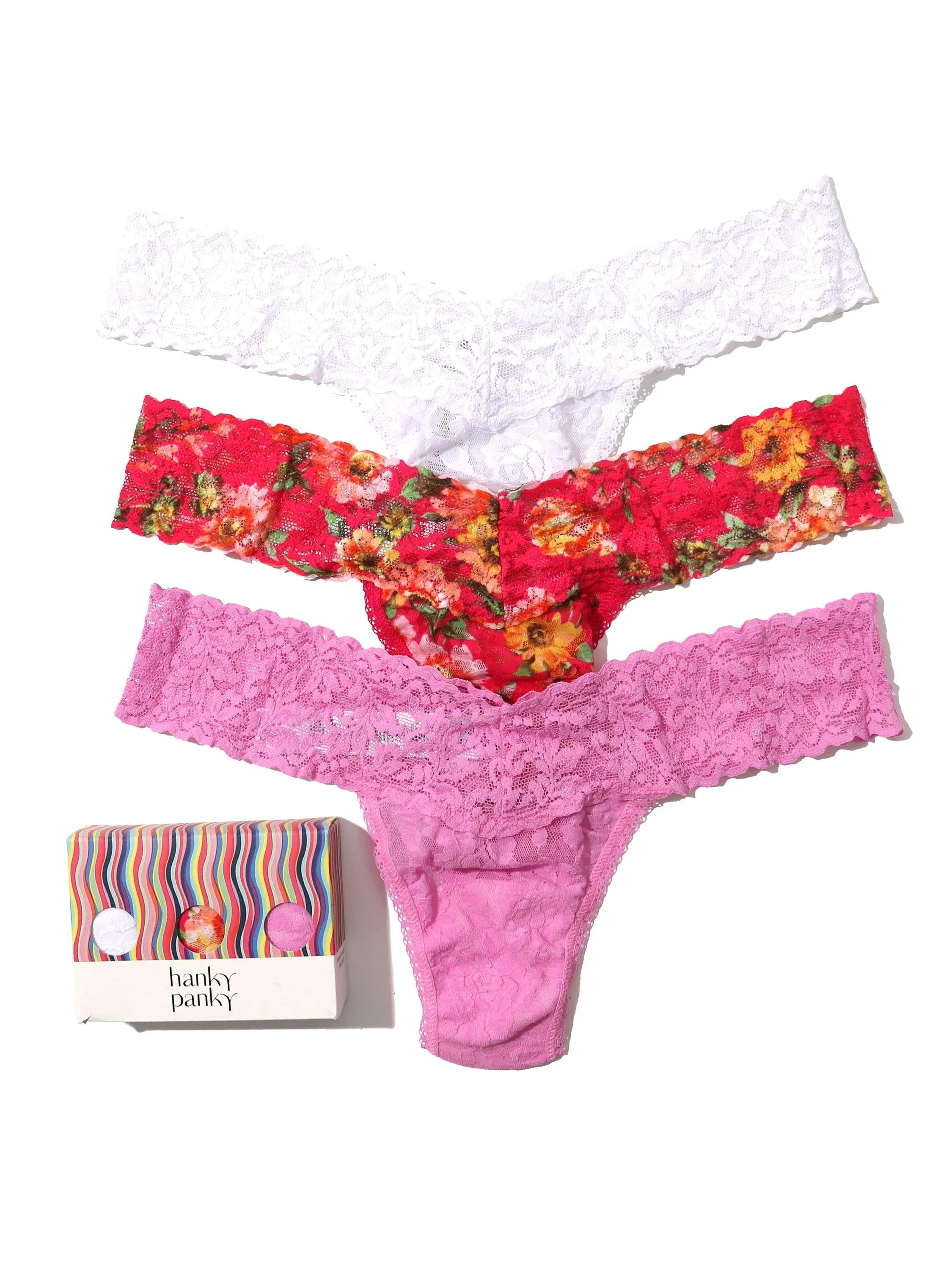 3 Pack Petite Size Signature Lace Low Rise Thongs White Sale sold by Hanky Panky