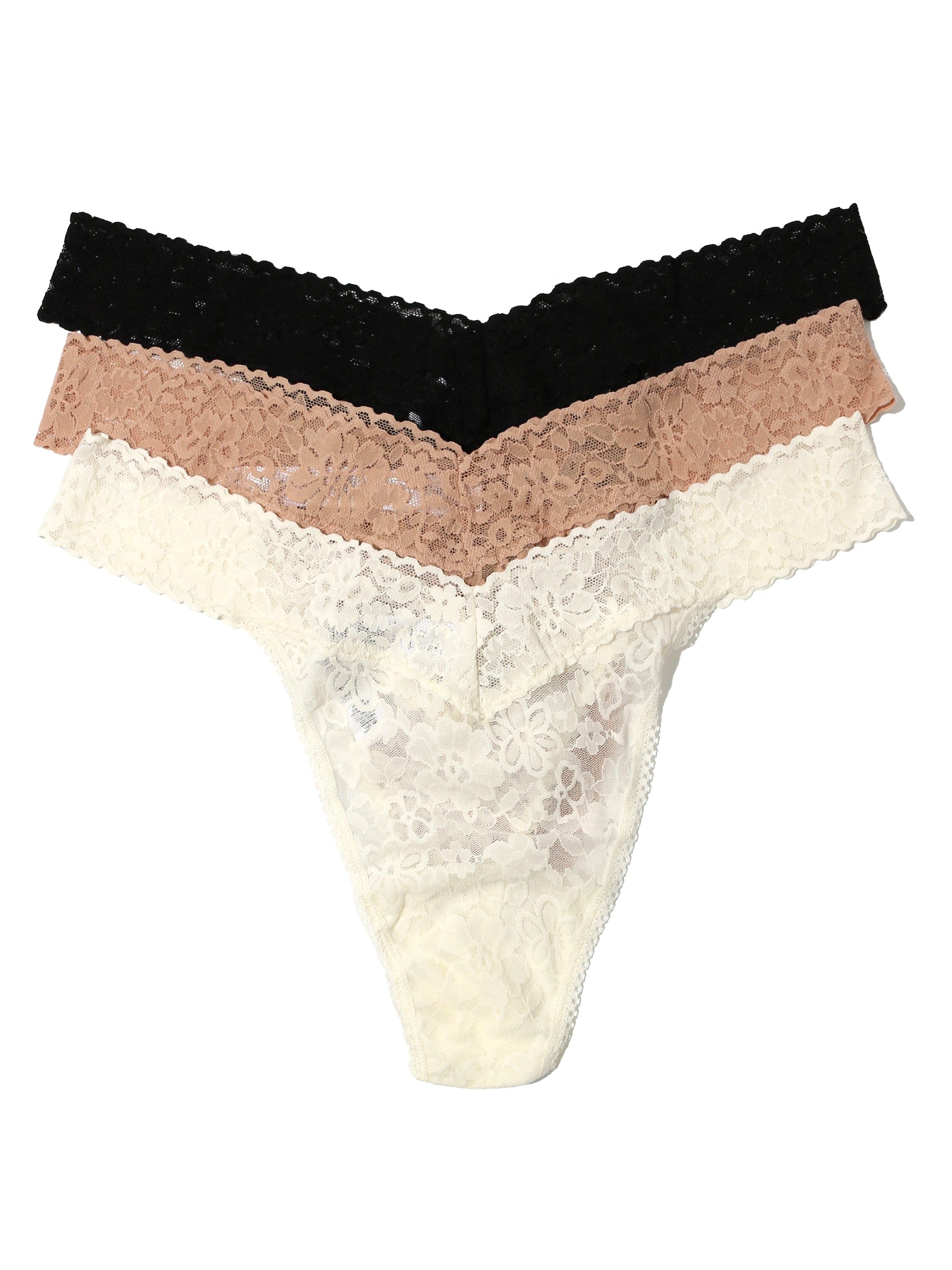 Plus Size Daily Lace Original Rise Thong 3 Pack Exclusive Sale sold by Hanky Panky product image thumbnail 2