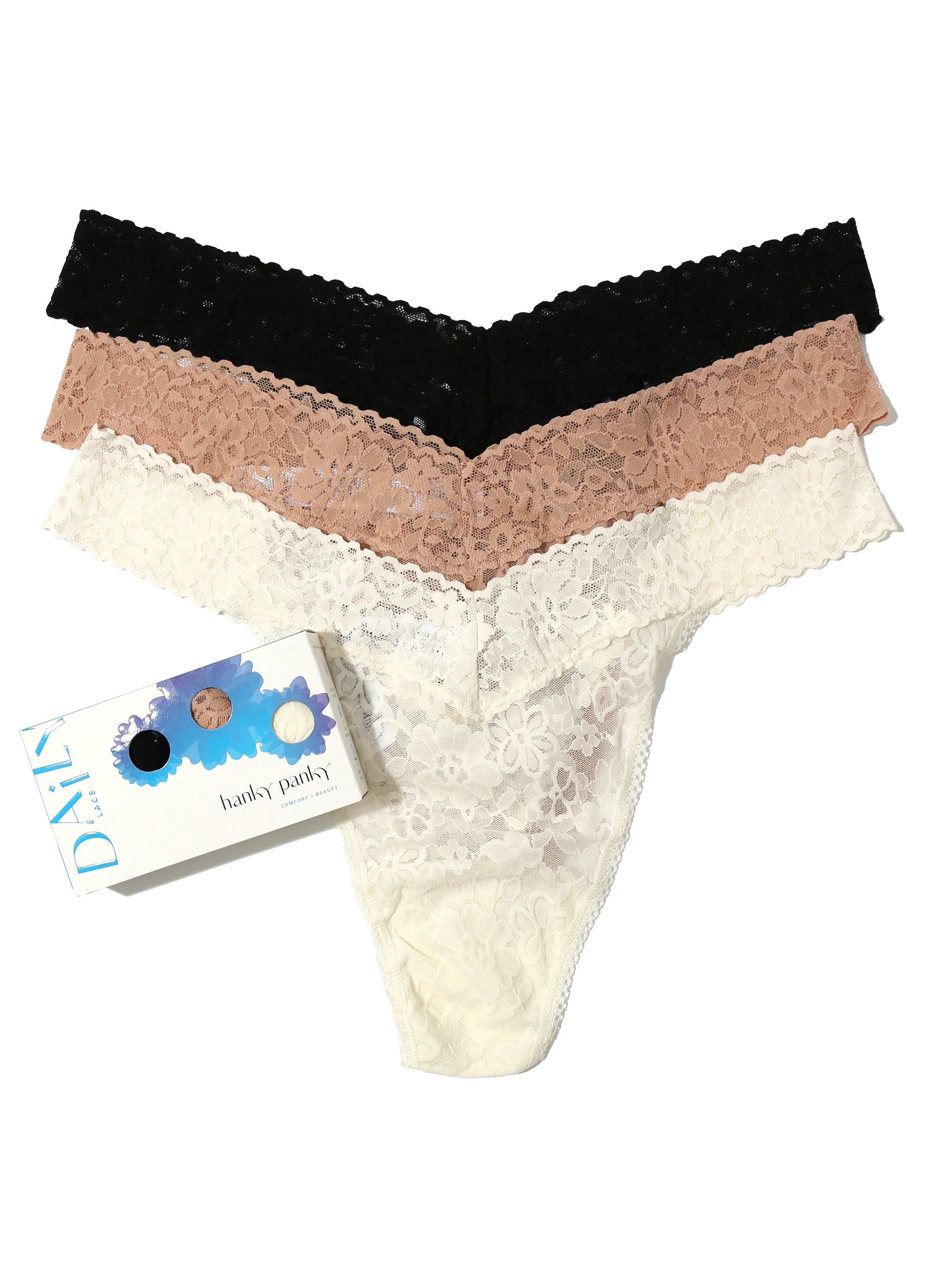 Plus Size Daily Lace Original Rise Thong 3 Pack Exclusive Sale sold by Hanky Panky