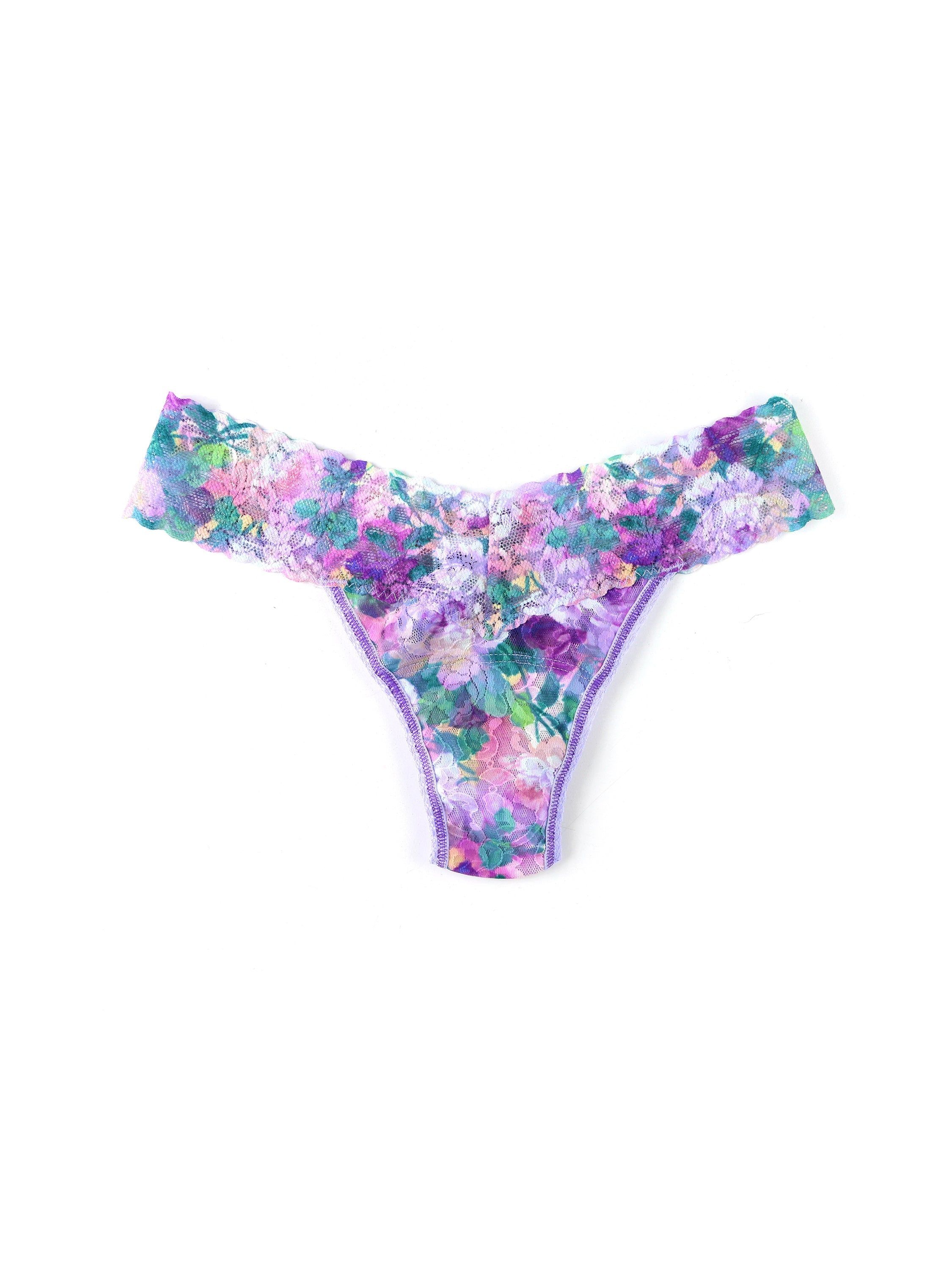 Petite Size Printed Signature Lace Thong Bathe in Petals sold by Hanky Panky