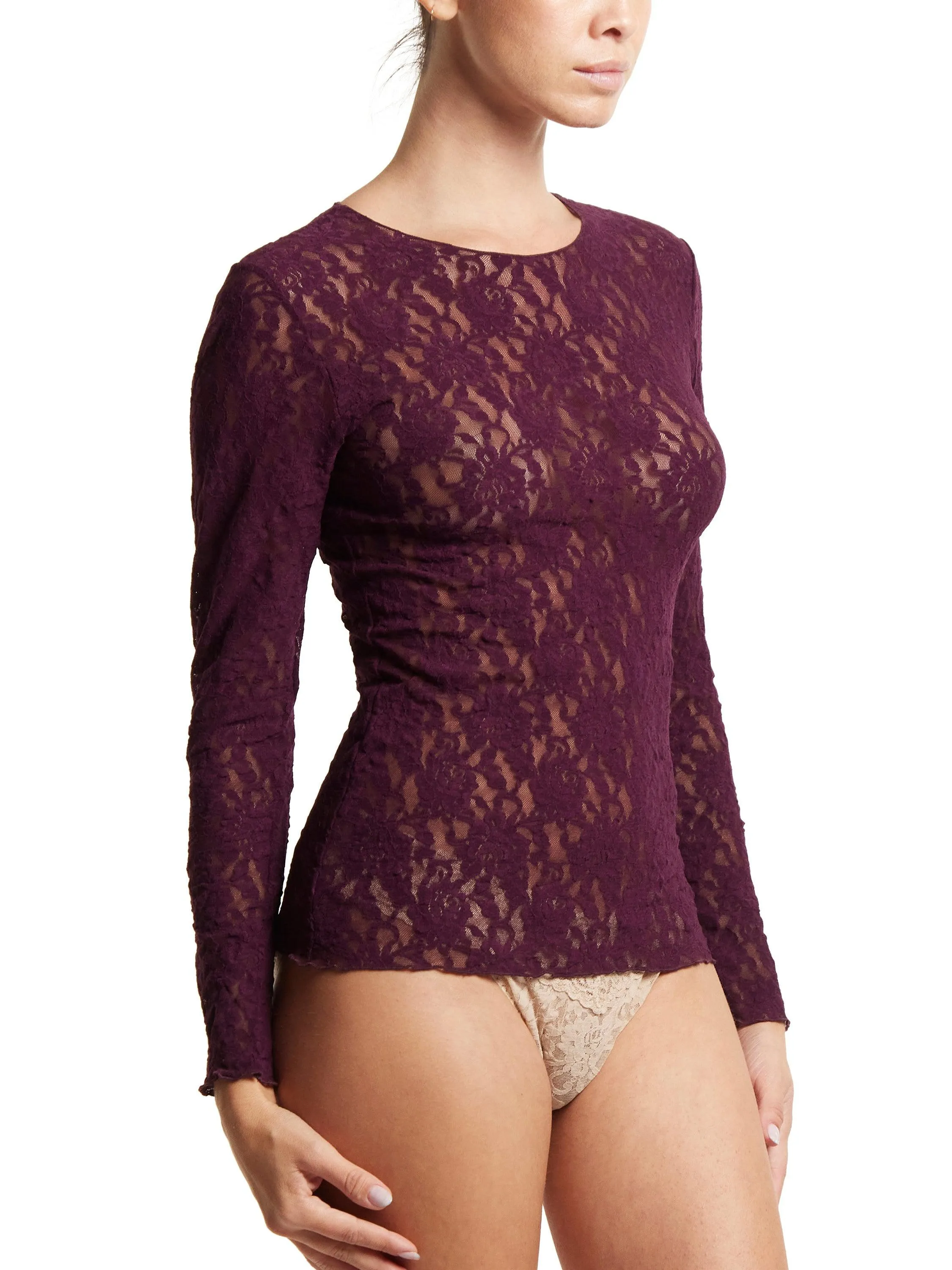 Signature Lace Long Sleeve Top Dried Cherry Red sold by Hanky Panky product image thumbnail 3