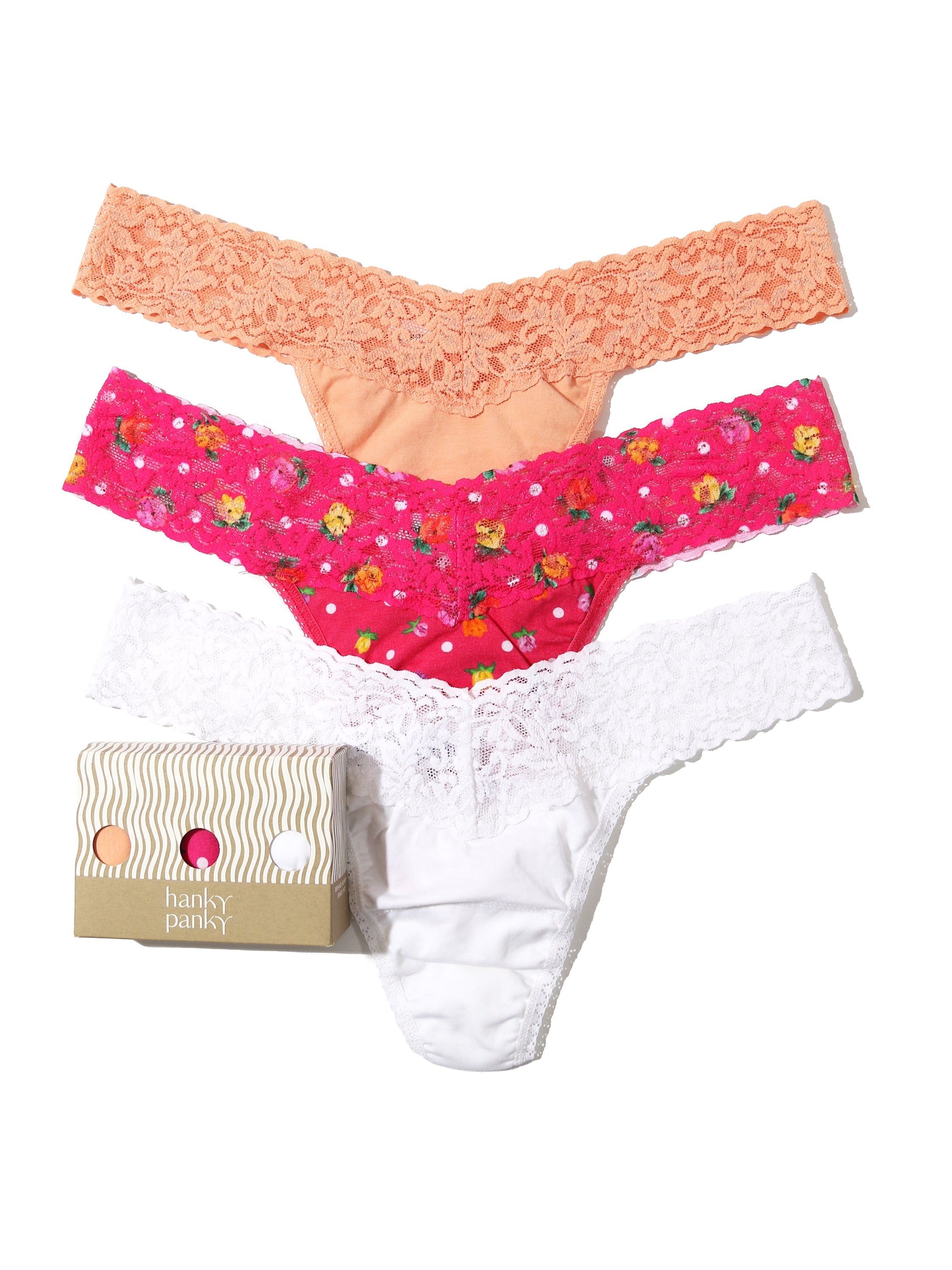 3 Pack Supima® Cotton Low Rise Thongs with Contrast Trim Exclusive Sale sold by Hanky Panky