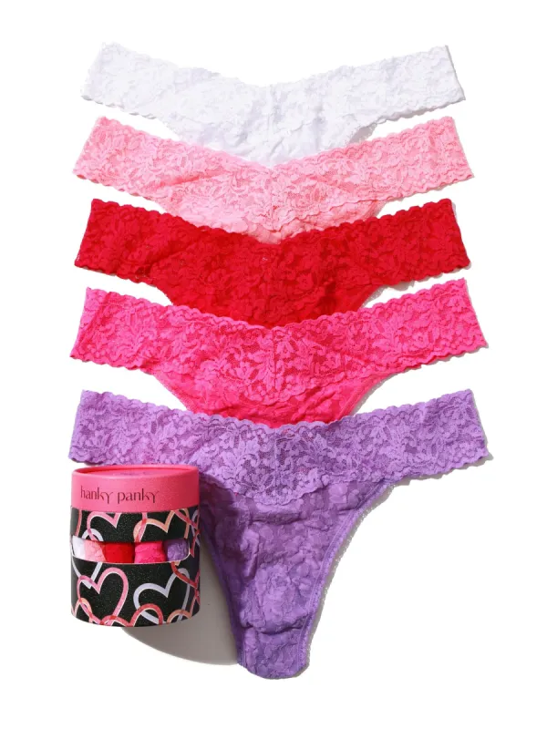 Holiday 5 Pack Signature Lace Original Rise Thongs Sale sold by Hanky Panky