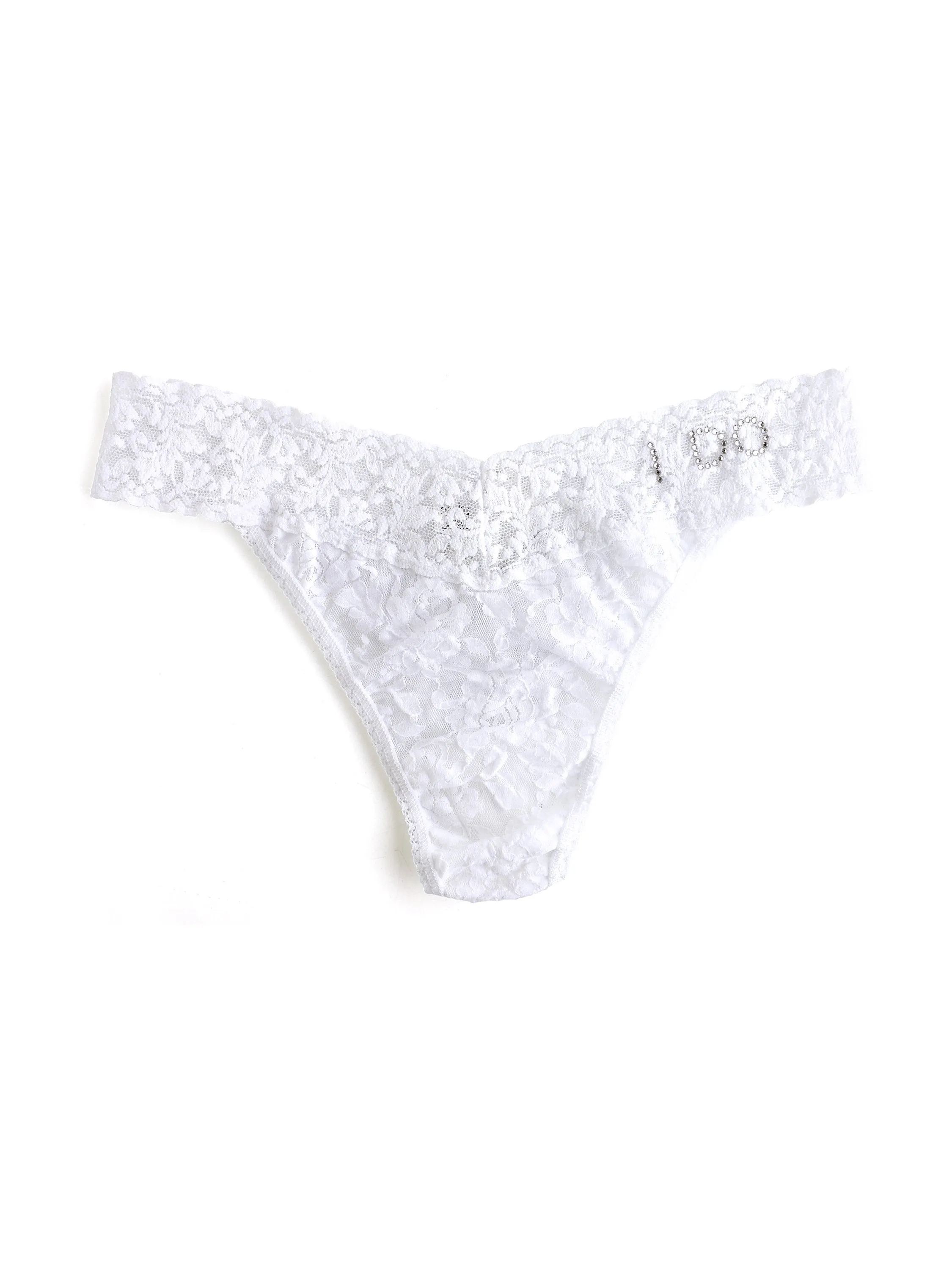 I Do Crystal Signature Lace® Original Rise Thong White sold by Hanky Panky