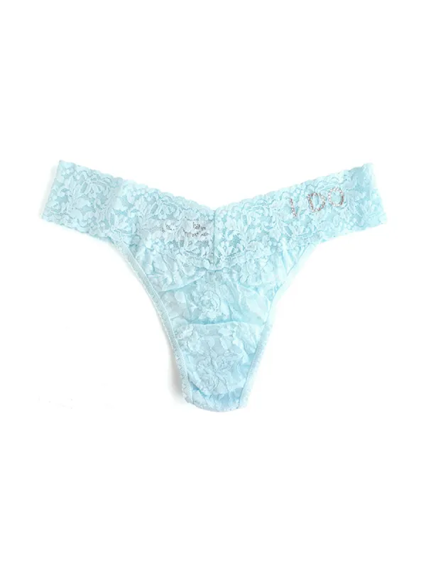 I Do Crystal Signature Lace Original Rise Thong Celeste Blue sold by Hanky Panky