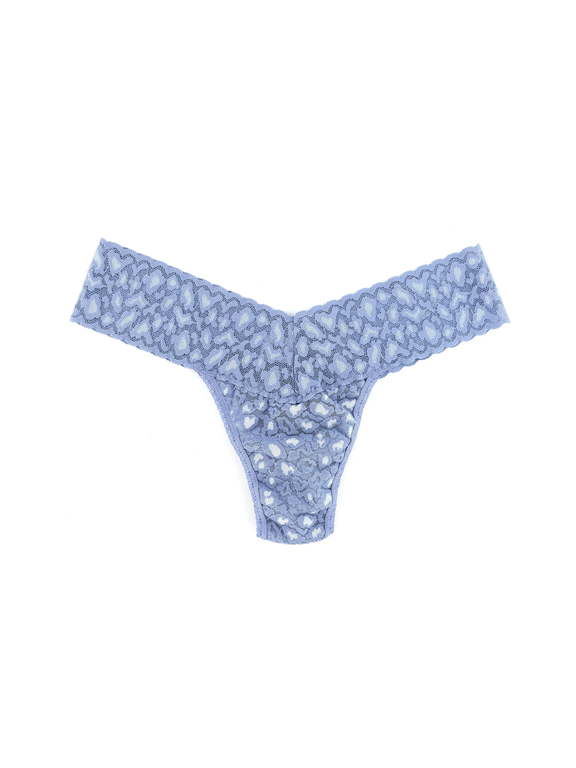 Cross Dyed Leopard Petite Low Rise Thong Stonewash Blue sold by Hanky Panky