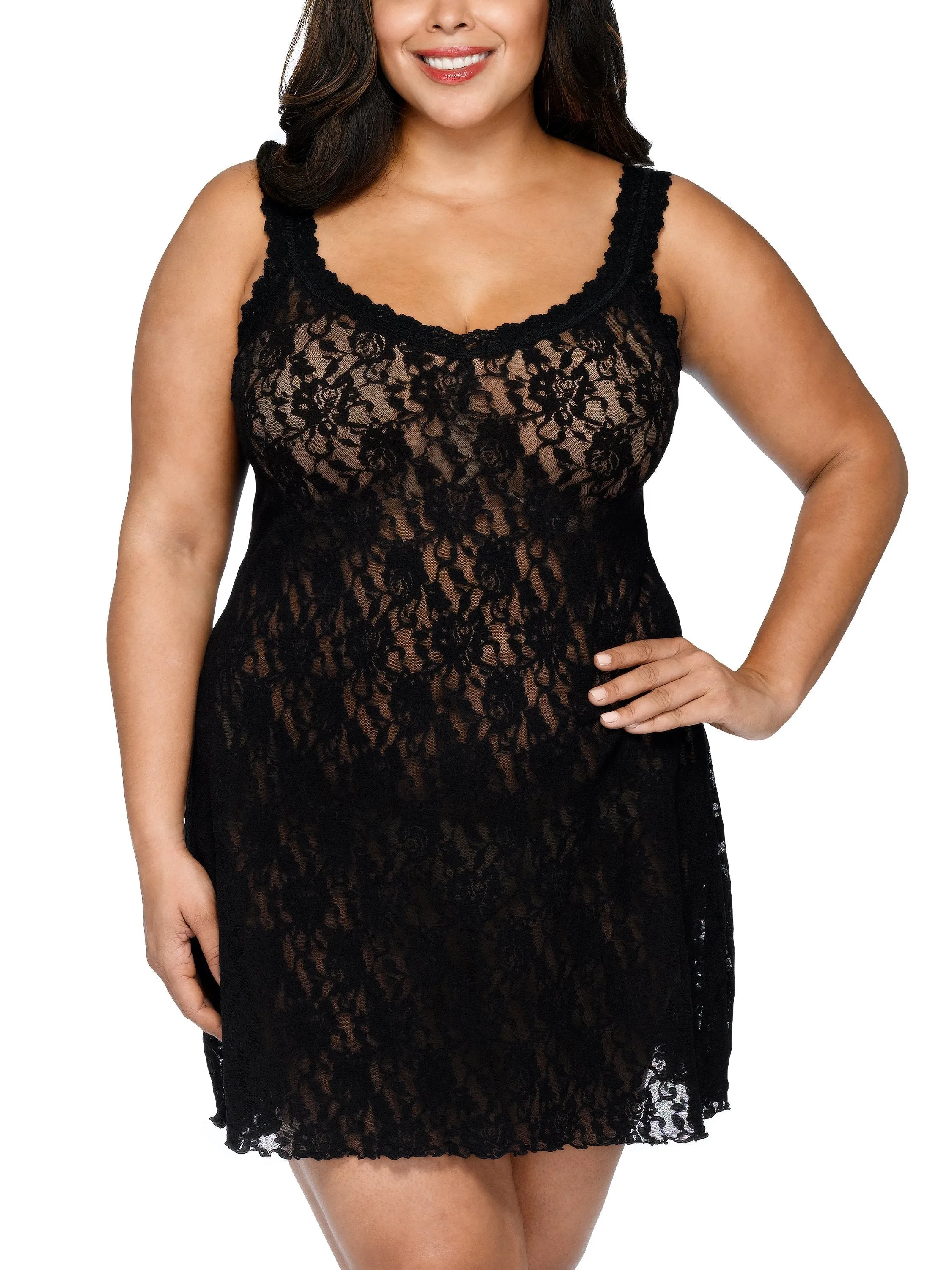 Plus Size Signature Lace V-Neck Chemise Black Black Friday Sale sold by Hanky Panky