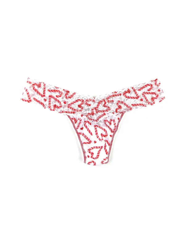 Printed Signature Lace Low Rise Thong Candy Cane sold by Hanky Panky