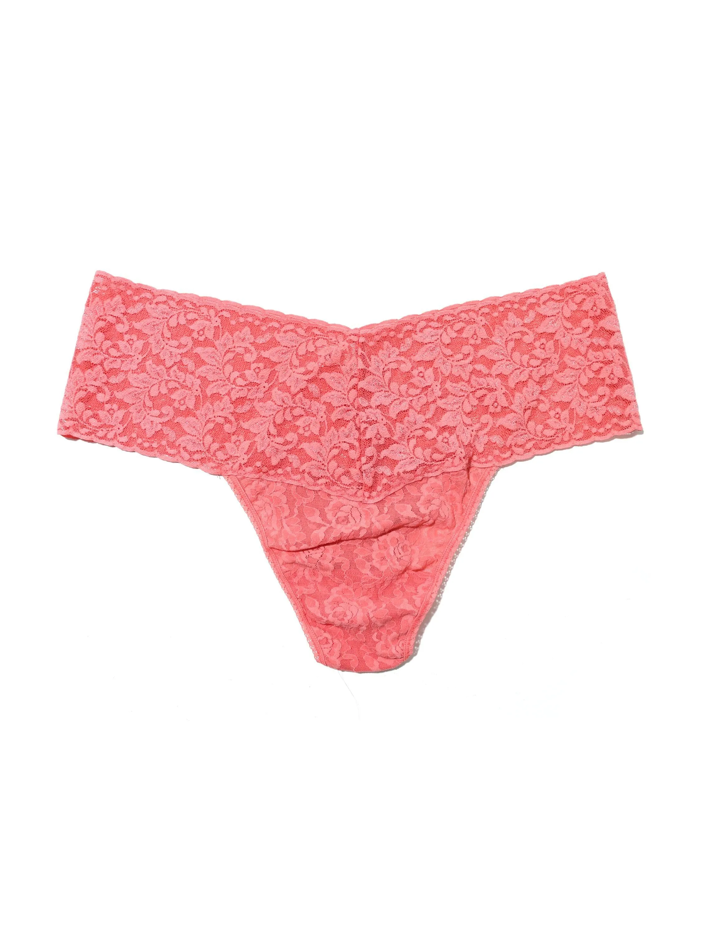 Plus Size Retro Lace Thong Guava Pink sold by Hanky Panky