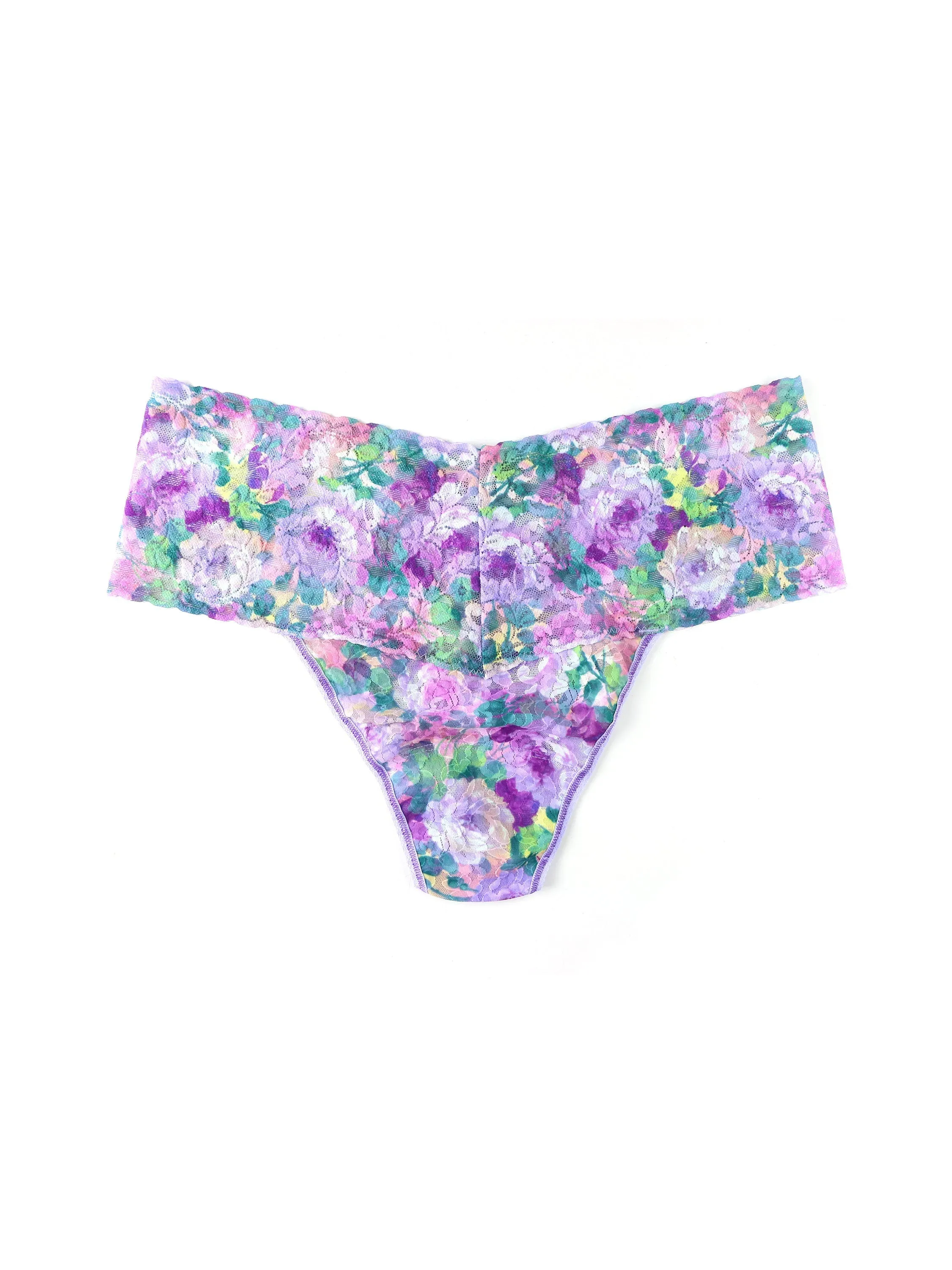 Plus Size Printed Retro Lace Thong Bathe in Petals Sale sold by Hanky Panky