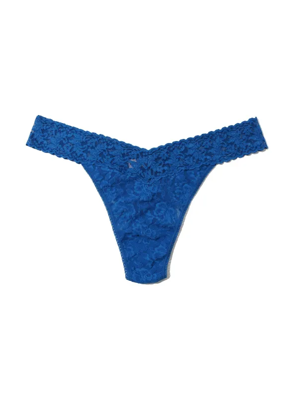 Plus Size Signature Lace Original Rise Thong Deep Dive Blue sold by Hanky Panky